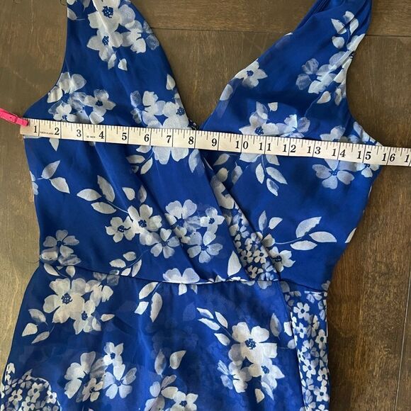 Dkny Women's Blue Mixed Floral Jersey Chiffon V-Neck Midi Wrap Dress Sz-2 - Picture 10 of 13